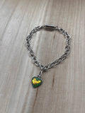 Glow Green Iridescent Heartbeat Silver Bracelet & Earring Set