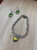 Glow Green Iridescent Heartbeat Silver Bracelet & Earring Set