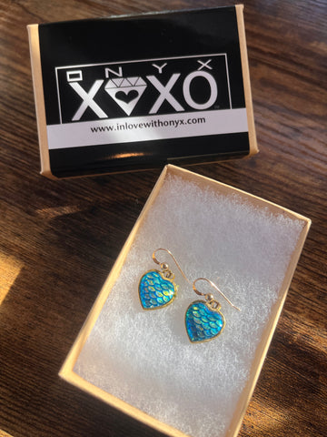 Deep Blue Sea Heart Earrings Gold filled