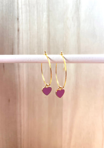 Two Hearts Gold Hoop Earrings