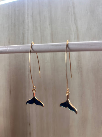 Navy Blue Tales Gold Earrings