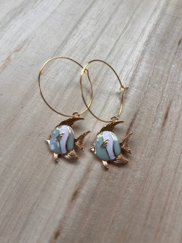 Gold Fish Hoop Earrings